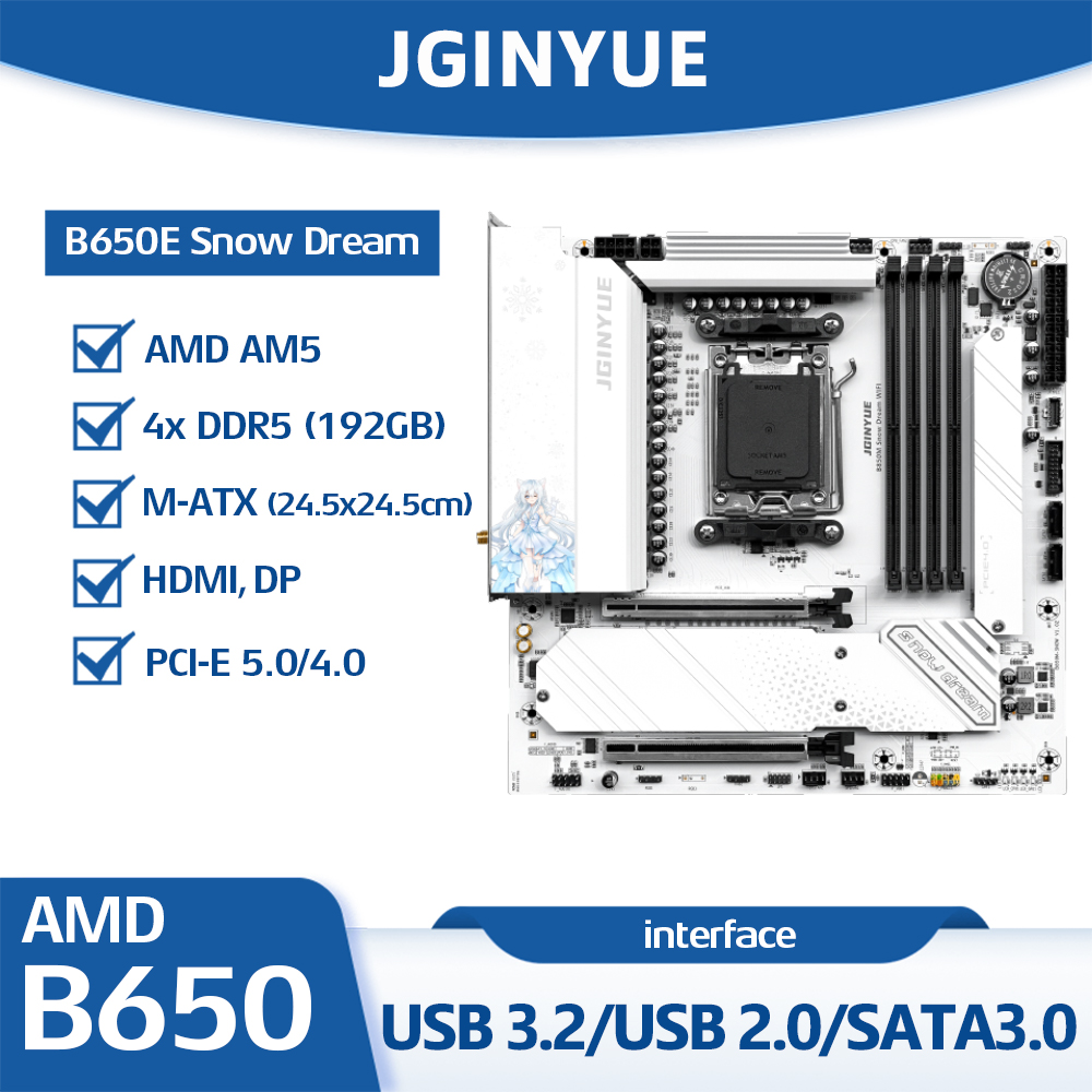 Am5 Micro Atx Pcie 5.0 Motherboard - لوحة أم JGINYUE B650E سنو دريم