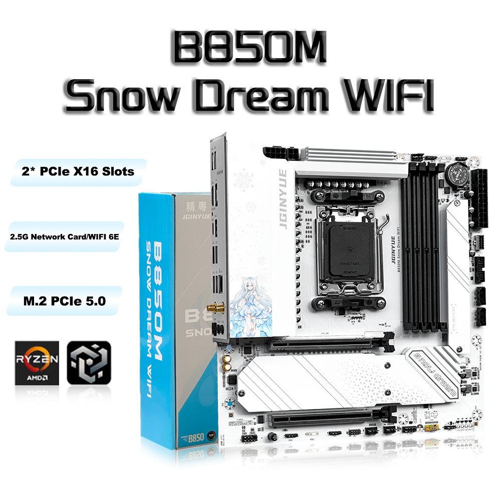 Am5 Micro Atx Pcie 5.0 Motherboard - لوحة أم للألعاب JGINYUE B850M Snow