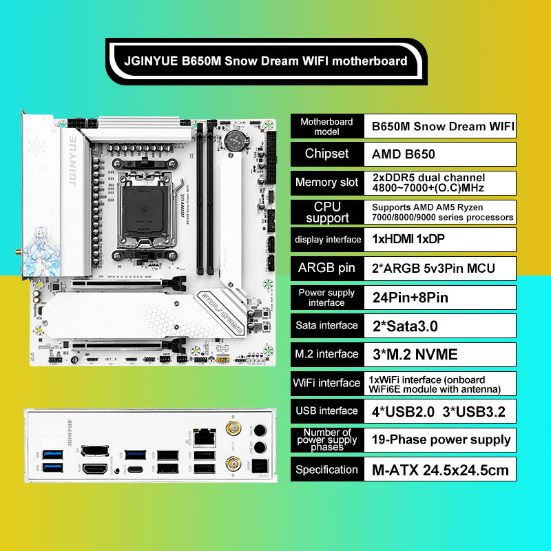 JGINYUE B650M سنو دريم واي فاي - مراجعة Am5 Micro Atx Pcie 5.0 Motherboard وسعره