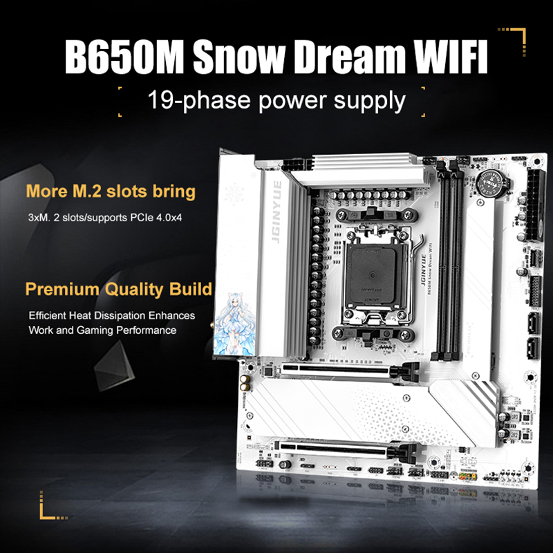 JGINYUE B650M سنو دريم واي فاي - مراجعة Am5 Micro Atx Pcie 5.0 Motherboard وسعره